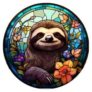10 “ Stained Glass Look Sloth Sign, Metal Wreath Sign,  Home Decor