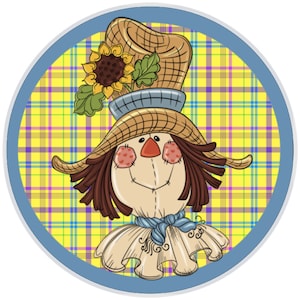 10” Plaiid Fall Scarecrow  Sign, Wreath Sign, Home Decor