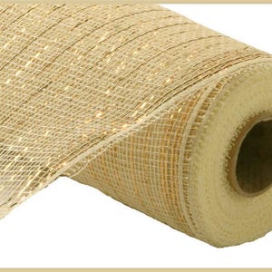 Cream with Gold Metallic Deco Mesh -10 inches x 10yards, Poly Deco Mesh, Craft Supplies, DIY Crafts, Wreath Making