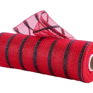 Vertical Wide Stripe Red & Black Deco Mesh -10 inch x 10yards, Poly Deco Mesh, Craft Supplies, DIY Crafts, Wreath Making