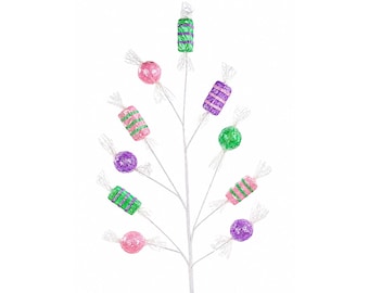 29" Cello Wrapped Candy Spray | Lavender, Pink, Mint Whimsical Wreath Pick | Holiday Embellishment | DIY Wreath Supply