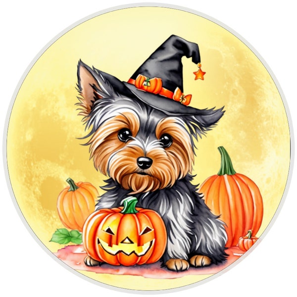 10” Halloween Yorkie Dog Sign, Metal Wreath Sign, Home Decor