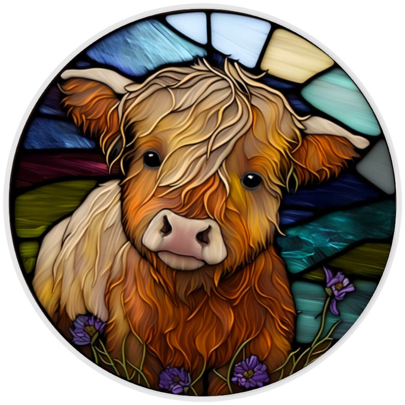 10 Stained Glass Look Highland Cow Wreath Sign, Wreath Sign, Home Decor, Metal Sign, The Ritzy Cactus image 1