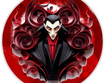 10” Vampire Dracula Quilled Look Sign, Halloween Metal Wreath Sign, Home Decor