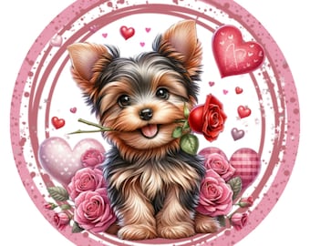 10”  Yorkie Dog Valentine  Sign, Wreath Sign, Home Decor, Gift
