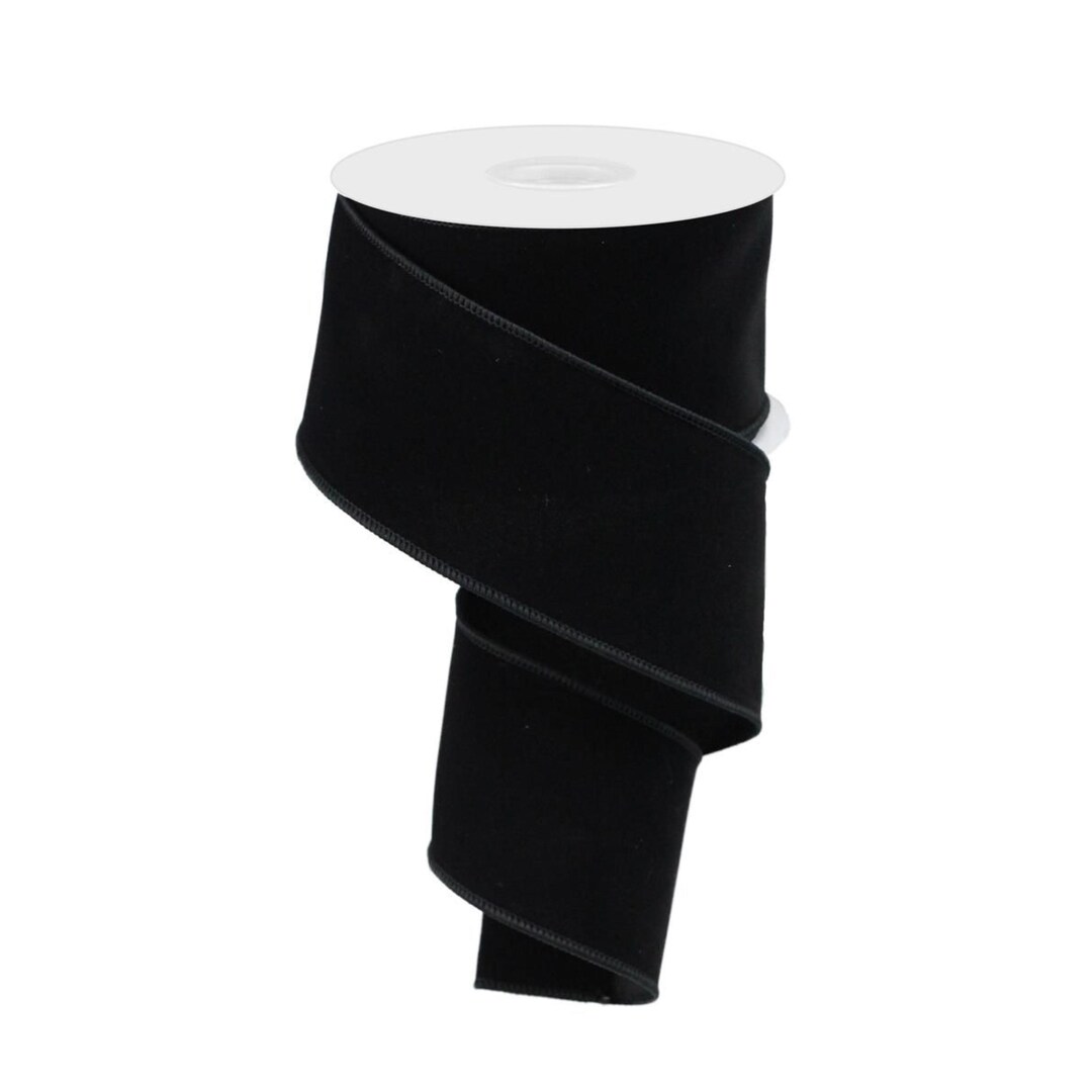 Black Deluxe Velvet Satin Back Wired Ribbon by RG Ribbon – 2.5