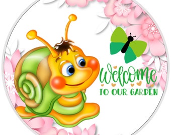 10” Garden Snail Welcome Sign, Metal Wreath Sign, Home Decor