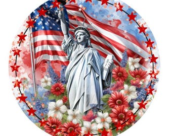 10” Patriotic Statue of Liberty Happy Fourth Sign , Wreath Sign, Metal Sign, Home Decor