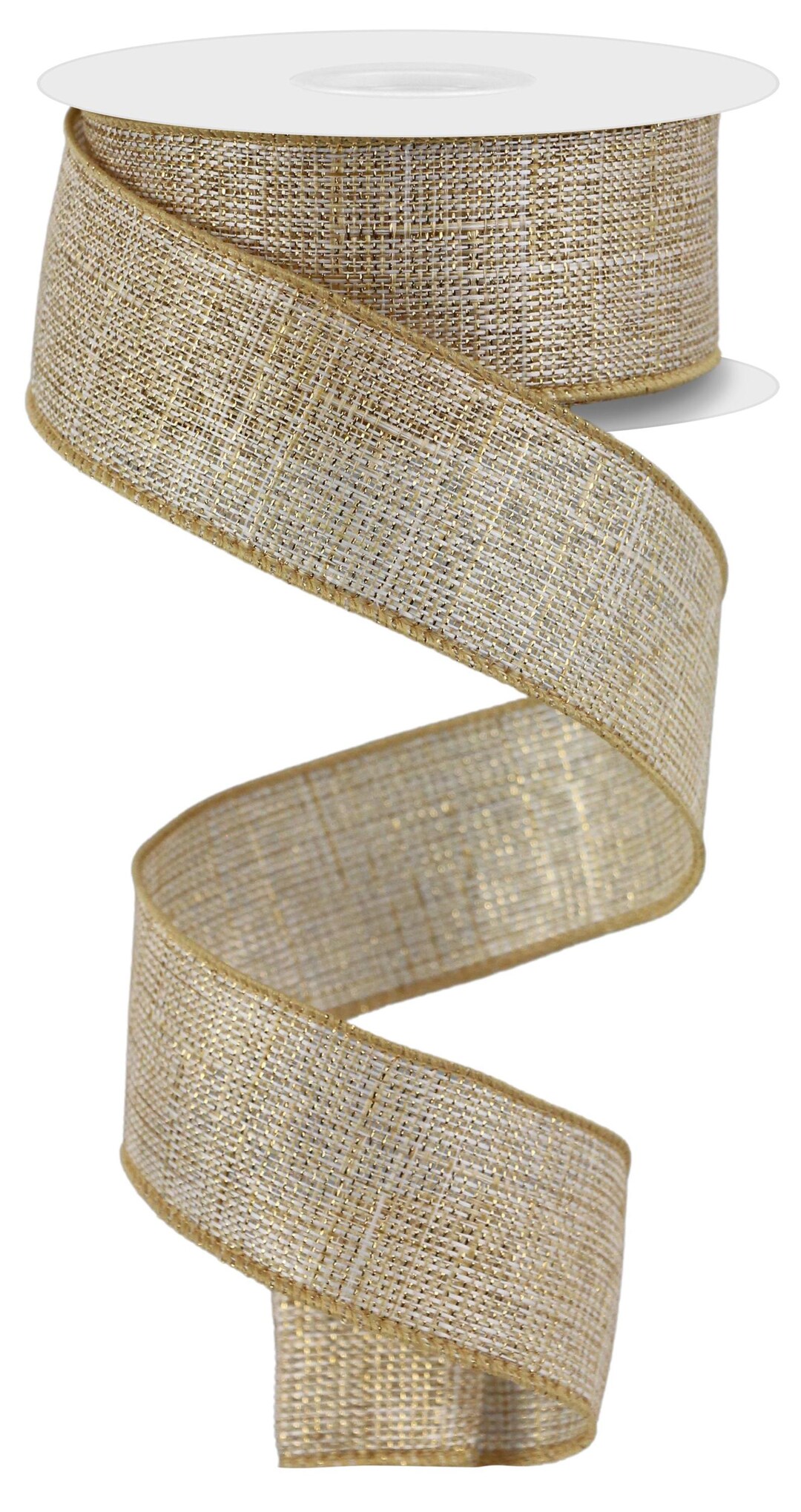 Metallic Royal Burlap Tan Gold Wired Ribbon by RG Ribbon – 1.5