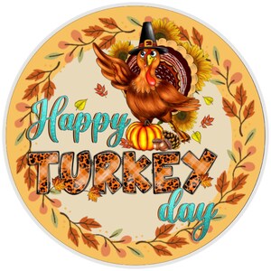 10” Happy Turkey Day Glass Sign, Wreath Sign, Home Decor