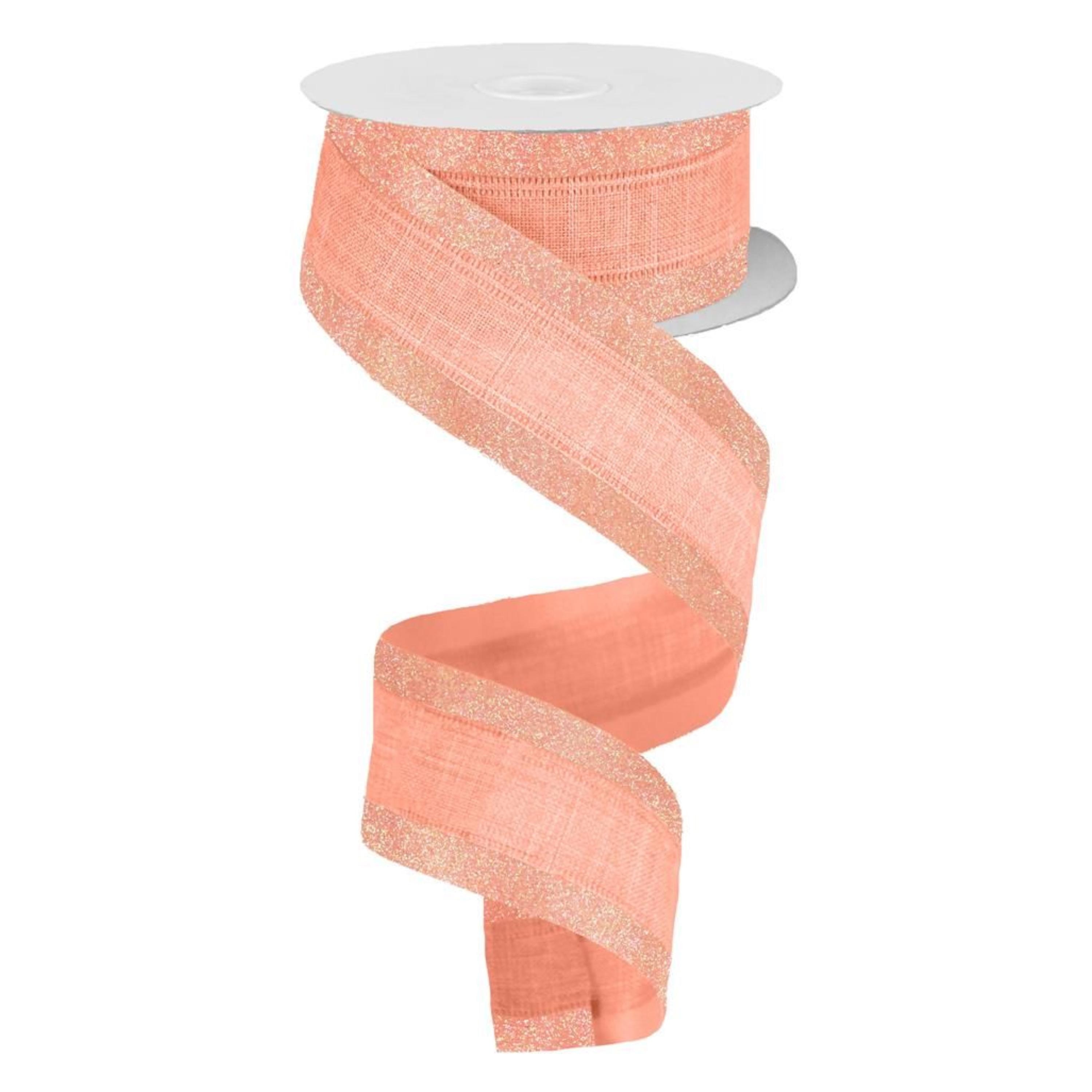 Peach Color Ribbons Peach Glitter Royal Burlap Wired Ribbon by RG Ribbon 1.5