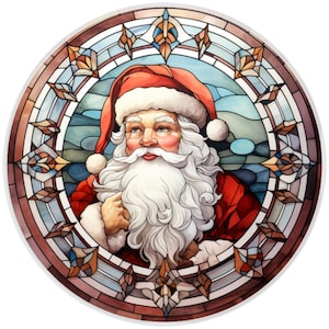 10” Rustic Santa Stained Glass Look Sign, Metal Wreath Sign, Home Decor