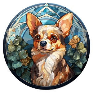 10” Chihuahua Floral Stained Glass Look Sign, Metal Wreath Sign, Home Decor