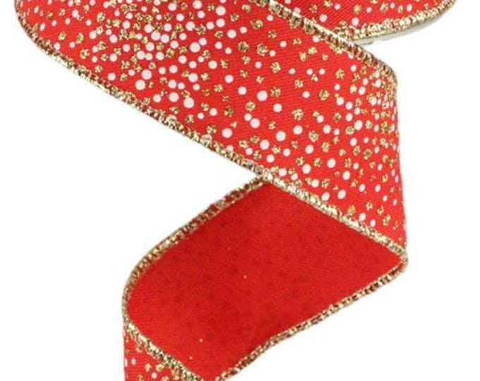 Glitter Dots Diagonal Red Gold Wired Ribbon by RG Ribbon – 1.5