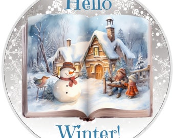 10” Hello Winter Snow Wreath Sign, Wreath Sign, Home Decor
