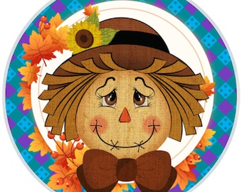 10” Scarecrow Plaid Leaves Sign, Wreath Sign, Home Decor