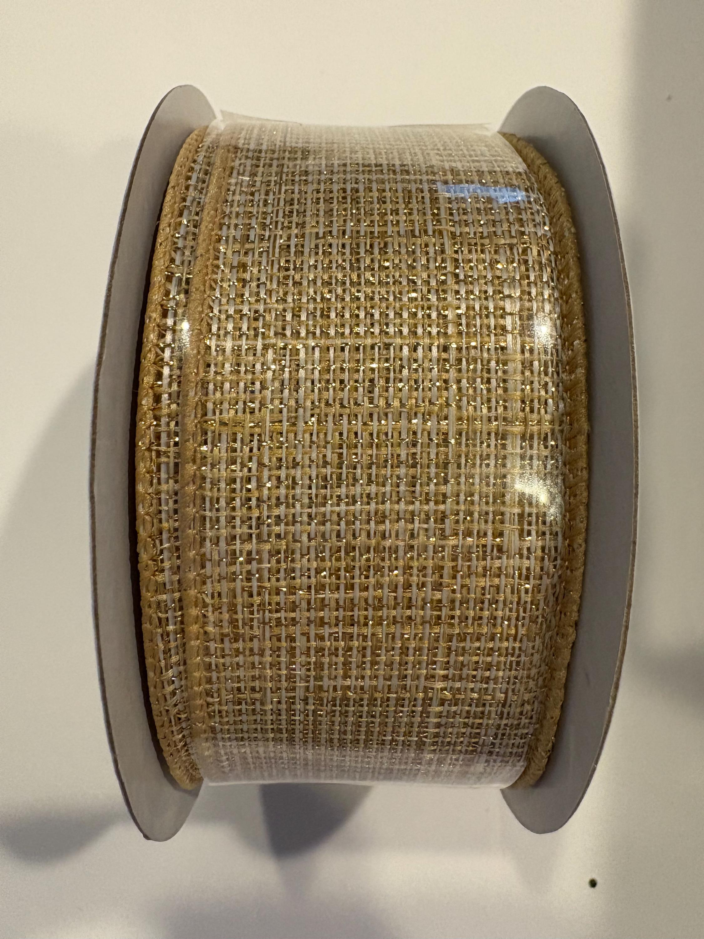 Metallic Royal Burlap Tan Gold Wired Ribbon by RG Ribbon – 1.5