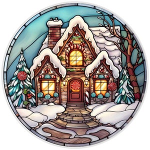 10” Gingerbread House Stained Glass Look Wreath Sign, Metal Wreath Sign, Home Decor