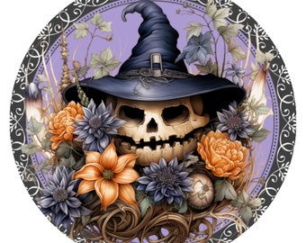10” Halloween Spooky Pumpkin Floral Sign, Wreath Sign, Metal Sign, Home Decor