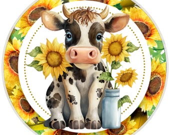 10” Cow Sunflower Country Sign, Wreath Sign, Home Decor, Metal Sign, The Ritzy Cactus