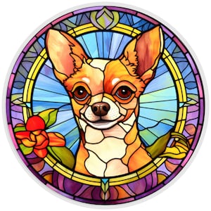 10” Chihuahua Stained Glass Look Sign, Metal Wreath Sign, Home Decor