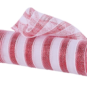 Red & White Stripe Deco Mesh - 10 inches x 10yards, Poly Deco Mesh, Craft Supplies, DIY Crafts, Wreath Making