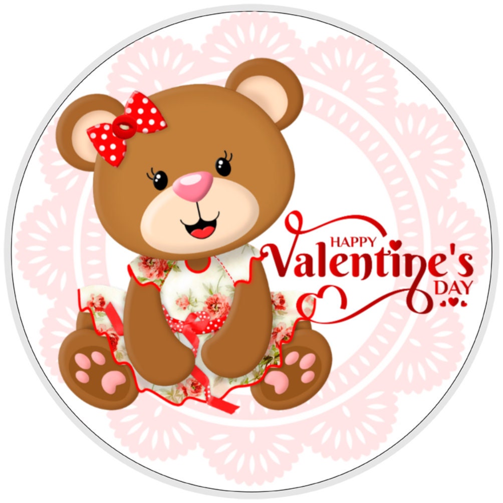 10” Happy Valentines Day Bear Sign, Wreath Sign, Home Decor, Metal Sign, The Ritzy Cactus