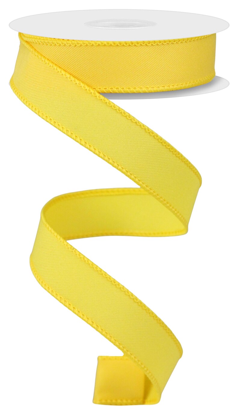 Bright Yellow Ribbons Yellow Diagonal Weave Solid Wired Ribbon by RG Ribbon – 7/8