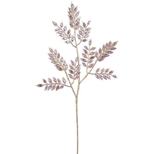 22.5" Rhinestone Leaf Spray Purple | l Elegant Wreath Pick | Holiday Embellishment | DIY Wreath Supply