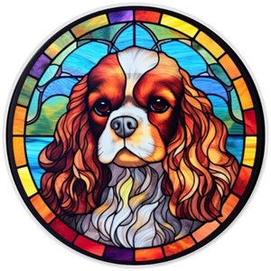 10” Multi Color Cavalier King Charles Spaniel Stained Glass Look Sign, Metal Wreath Sign, Home Decor