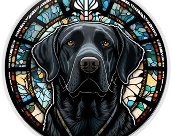 10” Black Labrador Retriever Stained Glass Look Sign, Metal Wreath Sign, Home Decor