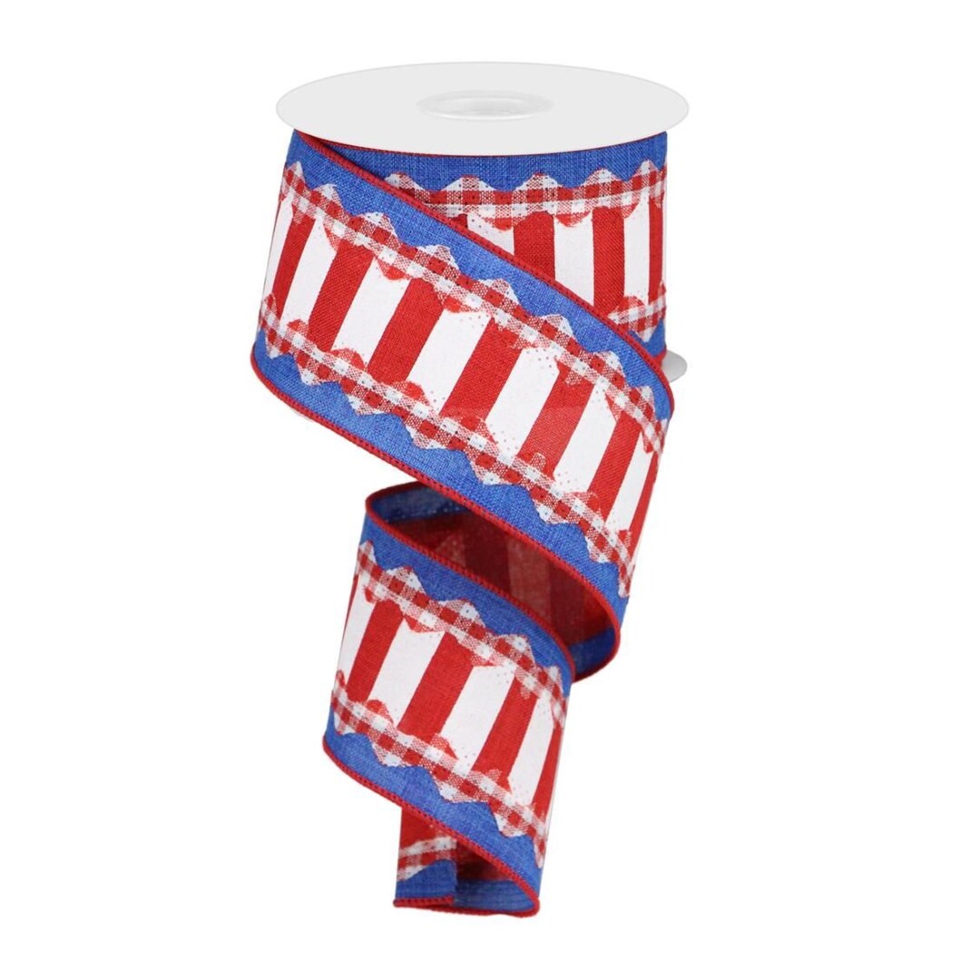 Gingham Ric Rac Stripe on Royal Patriotic Wired Ribbon by RG Ribbon – 2 ...