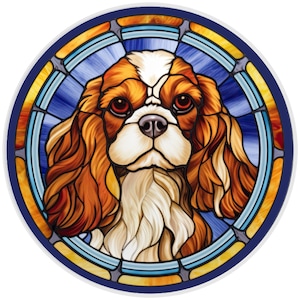 10” Gold Cavalier King Charles Spaniel Stained Glass Look Sign, Metal Wreath Sign, Home Decor