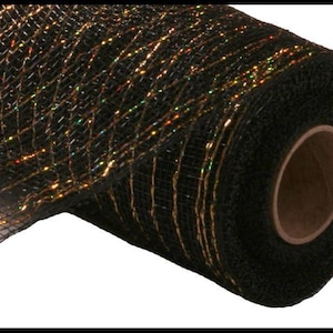 Black With Gold Foil Deco Mesh -10 inches x 10yards, Poly Deco Mesh, Craft Supplies, DIY Crafts, Wreath Making