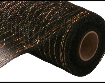Black With Gold Foil Deco Mesh -10 inches x 10yards, Poly Deco Mesh, Craft Supplies, DIY Crafts, Wreath Making