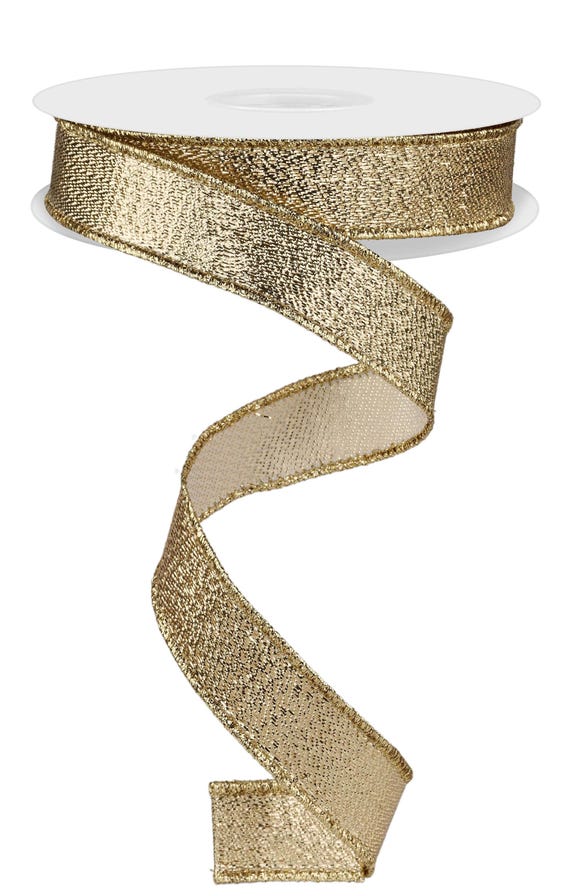 Metallic Champagne Gold Wired Ribbon – 7/8" x 10 Yards, Holiday Wreath Ribbon, Christmas Ribbon, Everyday Ribbon, Craft Supplies