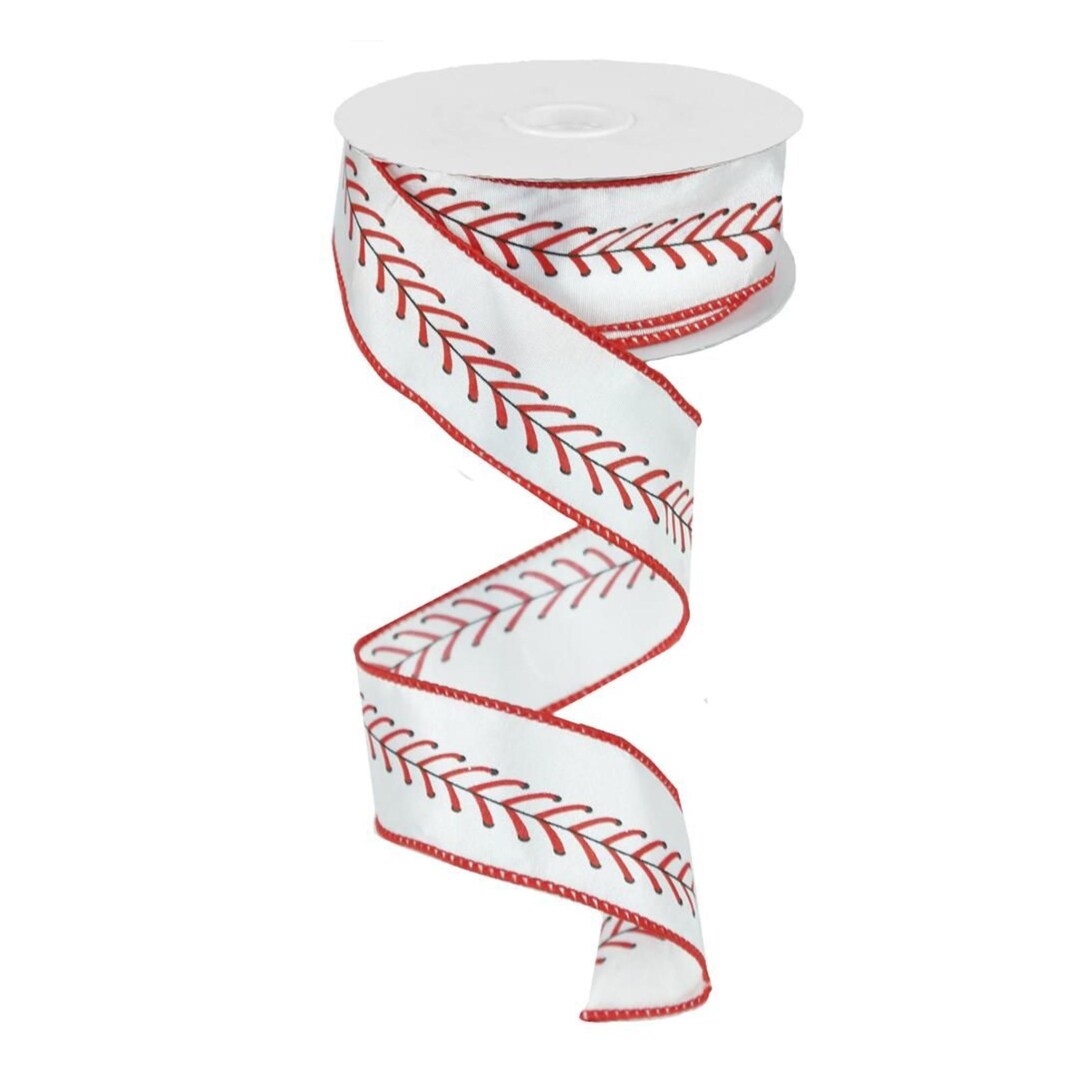 Baseball Ribbon Lettering Baseball Seam Wired Ribbon by RG Ribbon 1.5