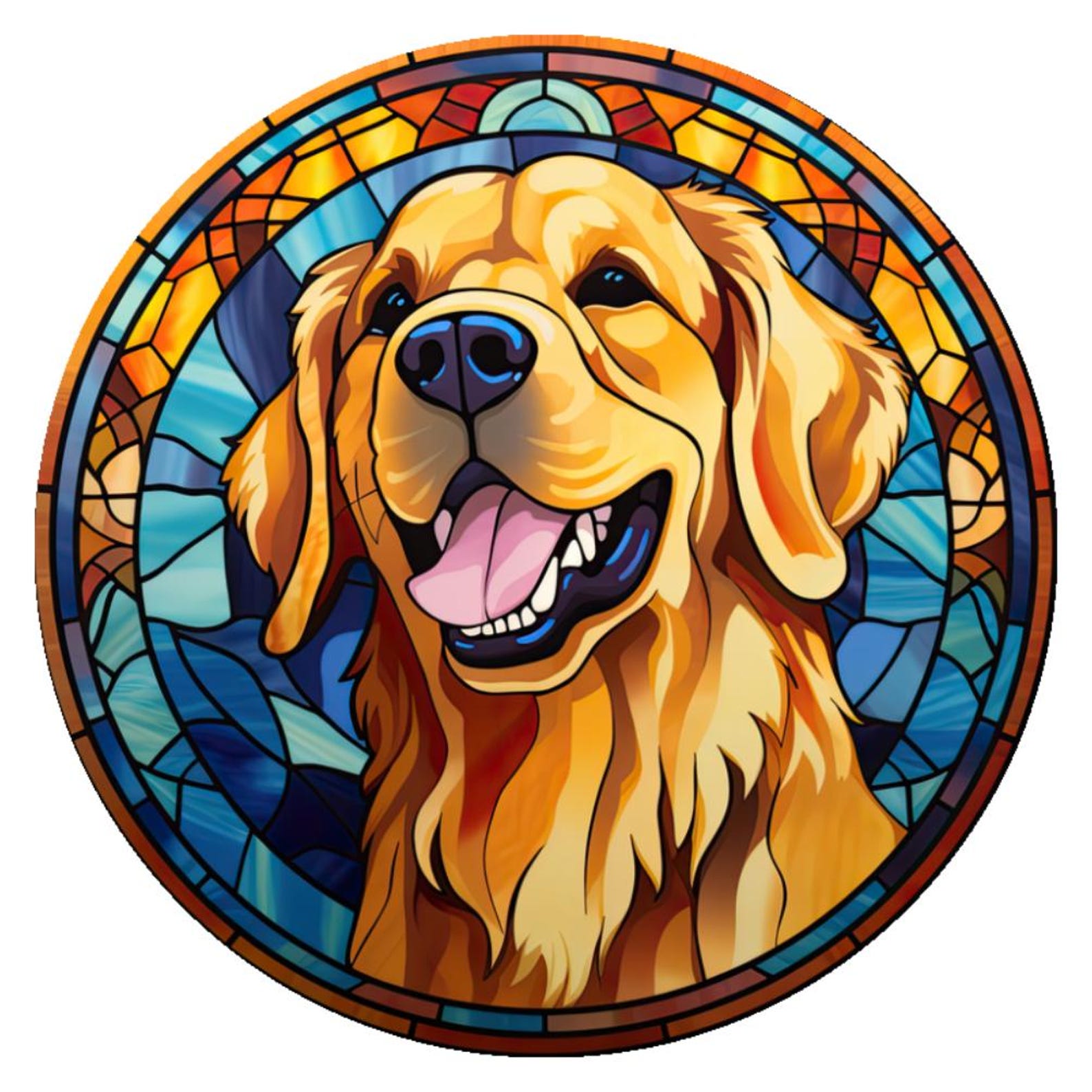 10” Golden Retriever Laughing Stained Glass Look Sign, Metal Wreath