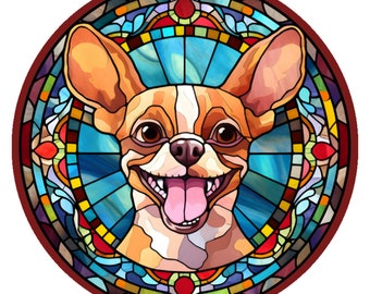 10” Chihuahua Laughing Stained Glass Look Sign, Metal Wreath Sign, Home Decor