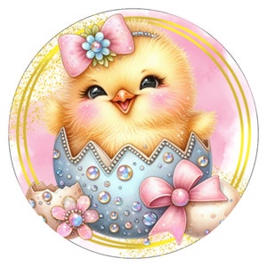 10” Easter Chick Bow Sign, Metal Wreath Sign, Home Decor, Gift