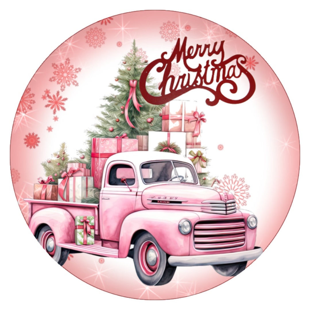 10 Pink Vintage Truck Merry Christmas Sign Wreath Sign Home Etsy