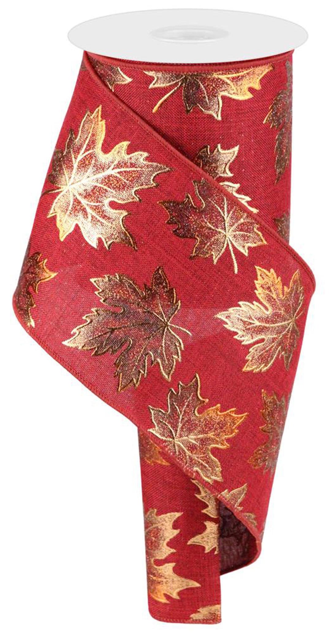 Maple Ribbon Coord Foil Maple Leaf on Burgundy Back Wired Ribbon by RG Ribbon – 4