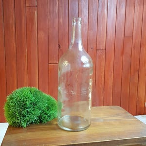 Grande,vieille,bouteille,verre soufflé,fait main,transparent,made in Italy,375x120mm,vin,taches,antiquité,1,5Kg
