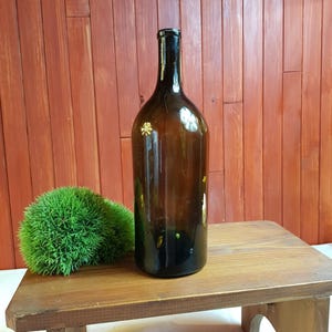 Grande,vieille,bouteille,verre soufflé,fait main,vert marron profond,made in Italy,375x120mm,vin,antiquité,1,5Kg