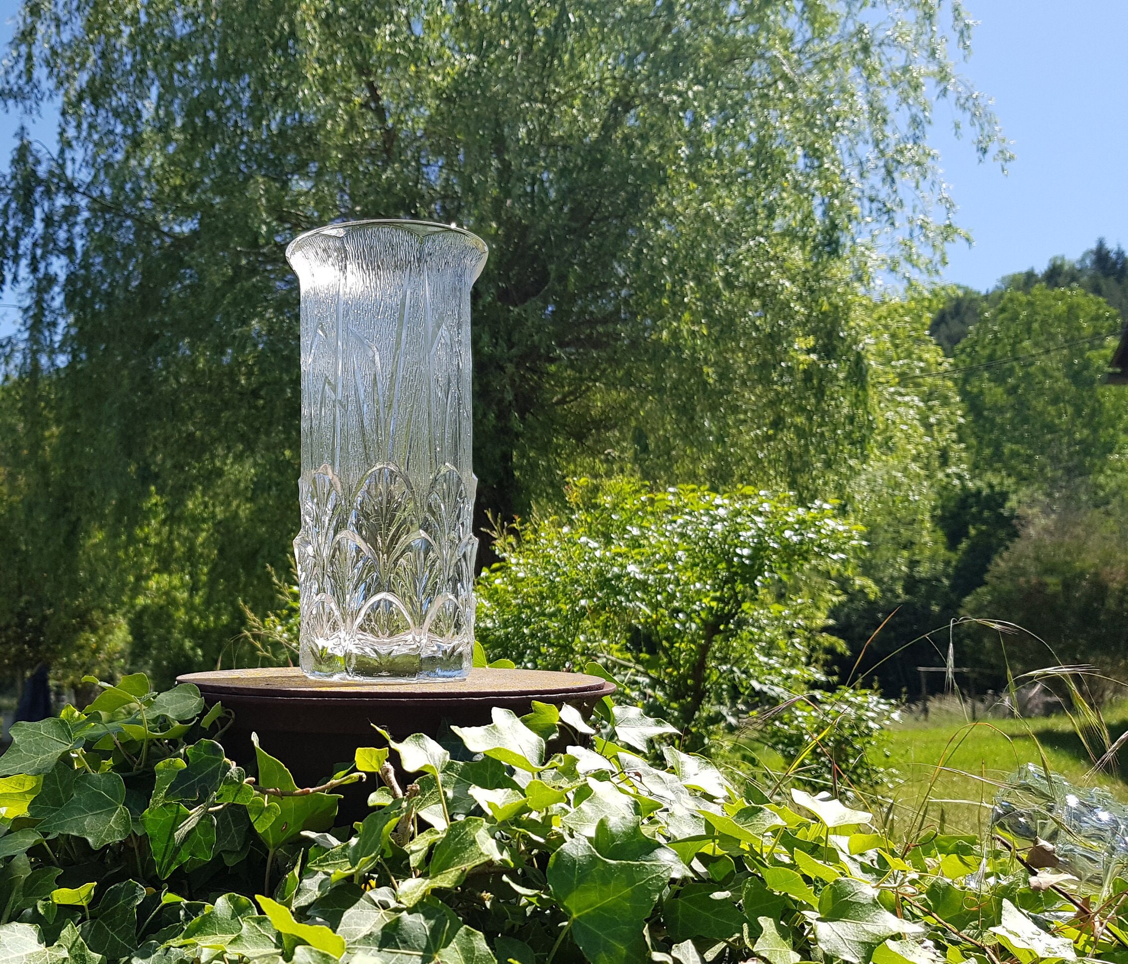 Cristal D'arques Vase: Etched Herbaceous Leaf Design, Handmade - Etsy