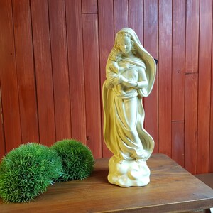Virgin Mary and Infant Jesus Plaster Sculpture, Signed Guelfi