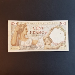 29-1-1942,Frankreich,Véritable,Billet,banque,100,francs,Sully,Réf.Fayette,französische Banknote,vintage,ancien