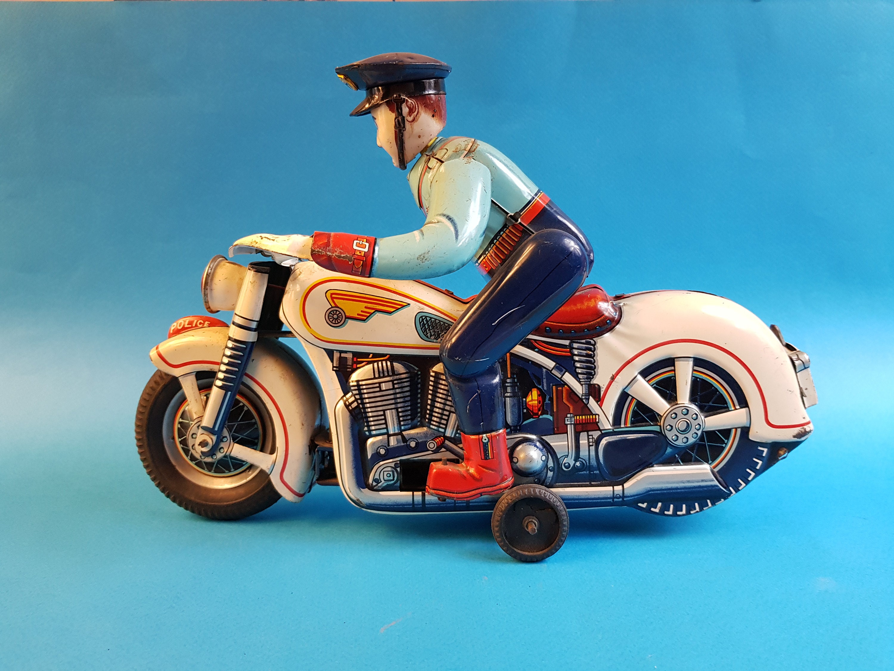 Vintage Tinplate Motorcycle Police Toy, Moder Toys Japan - Etsy
