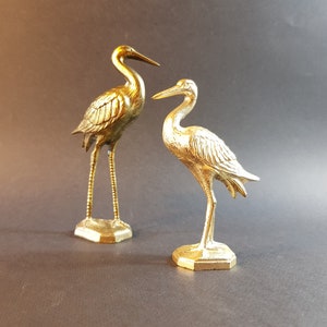 Ensemble,lot,duo,2,sculptures,figurines,statues,laiton,oiseaux,hérons,grues,+haut 14Cm,+bas 10Cm,270Gr