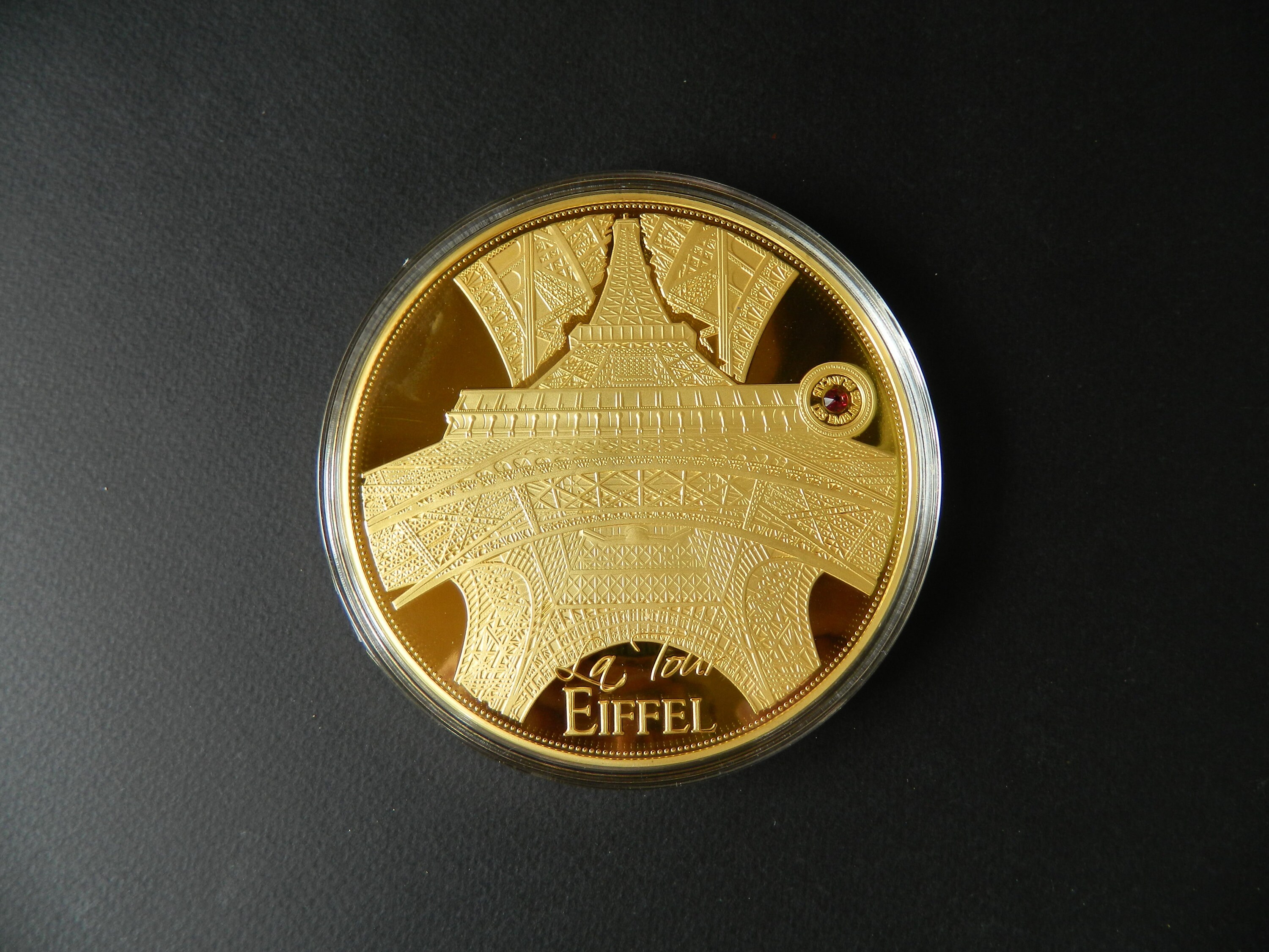 Eiffel Tower Commemorative Medal, Ruby Inlay, Gilded Copper, 2017 - Etsy